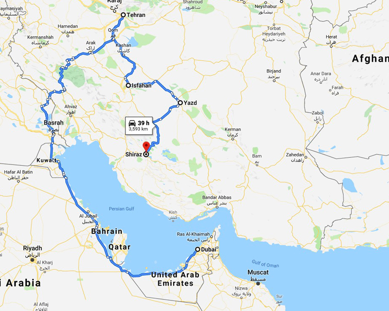 map of Persian life story Tour- Aria Dokht Tour & travel Operator Co.
