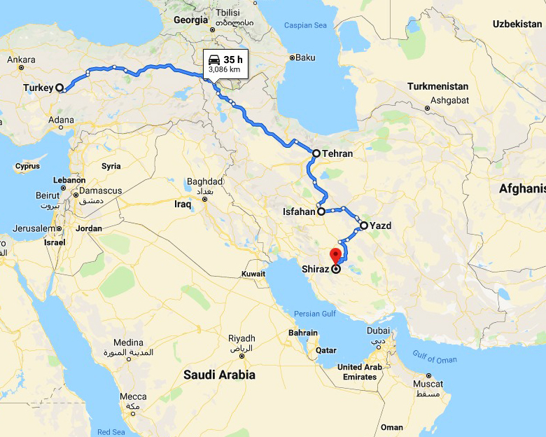 map of Istanbul and Iran Combined Tour - Aria Dokht Tour & travel Operator Co.