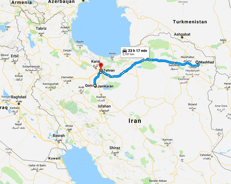 map of pilgrimage tour - Aria Dokht Tour & travel Operator Co.